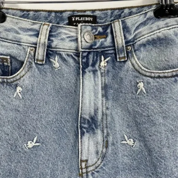 Playboy x Pacsun Raining Bunnies Sz 27 90’s Boyfriend Drop Hem Jeans 100% Cotton - Picture 4 of 8